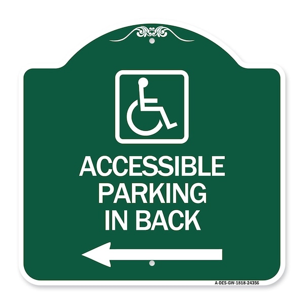 Accessible Parking on Left Arrow W/ Graphic, Green & White Aluminum Sign, 18" x 18", GW-1818-24356